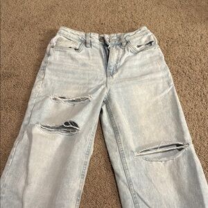 Refuge Blue Flare Wide Leg Jeans with Distressed Details